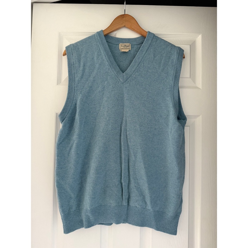 L.L. Bean Mens Wool Ocean‎ Blue Sweater Vest Preppy Casual